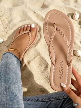Braided Strap Flip Flops - Khaki